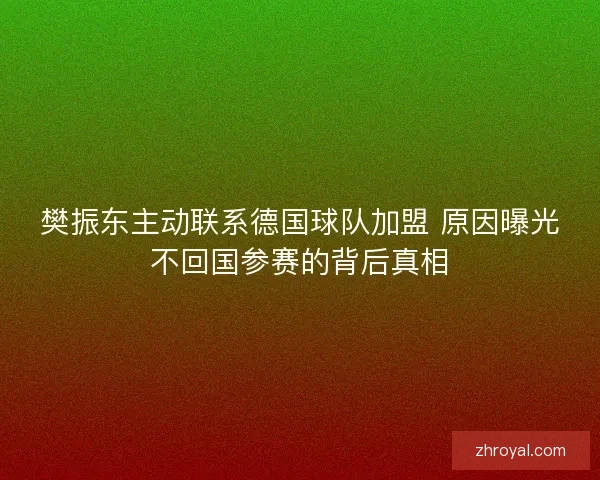 樊振东主动联系德国球队加盟 原因曝光不回国参赛的背后真相